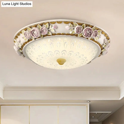 DecorBites™ DecorBites™ LED Dome Ceiling Lamp with Blossom Accent - White Milky Glass, Flush Mount - Sizes: 12", 16", 19.5