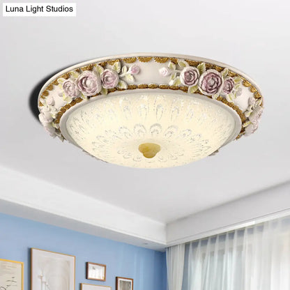 DecorBites™ DecorBites™ LED Dome Ceiling Lamp with Blossom Accent - White Milky Glass, Flush Mount - Sizes: 12", 16", 19.5