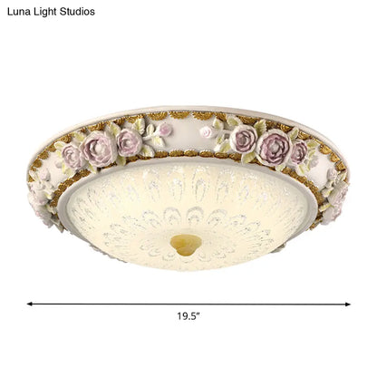 DecorBites™ DecorBites™ LED Dome Ceiling Lamp with Blossom Accent - White Milky Glass, Flush Mount - Sizes: 12", 16", 19.5
