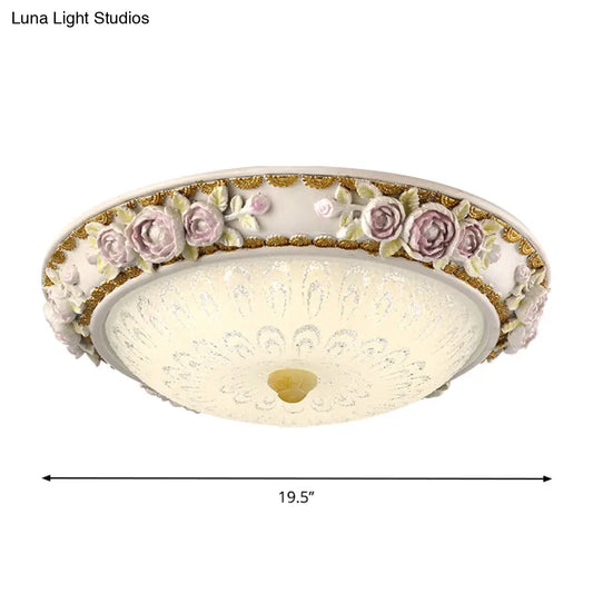 DecorBites™ DecorBites™ LED Dome Ceiling Lamp with Blossom Accent - White Milky Glass, Flush Mount - Sizes: 12", 16", 19.5