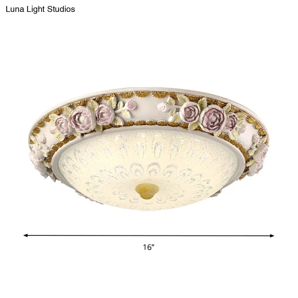 DecorBites™ DecorBites™ LED Dome Ceiling Lamp with Blossom Accent - White Milky Glass, Flush Mount - Sizes: 12", 16", 19.5