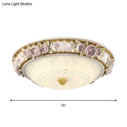 DecorBites™ DecorBites™ LED Dome Ceiling Lamp with Blossom Accent - White Milky Glass, Flush Mount - Sizes: 12", 16", 19.5