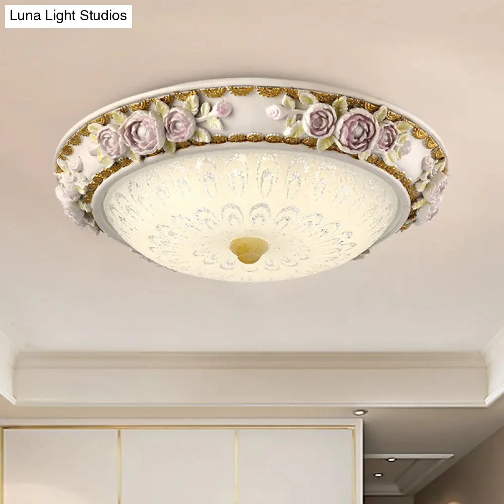 DecorBites™ DecorBites™ LED Dome Ceiling Lamp with Blossom Accent - White Milky Glass, Flush Mount - Sizes: 12", 16", 19.5