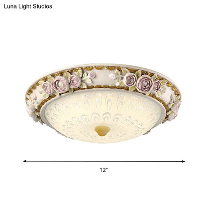 DecorBites™ DecorBites™ LED Dome Ceiling Lamp with Blossom Accent - White Milky Glass, Flush Mount - Sizes: 12", 16", 19.5