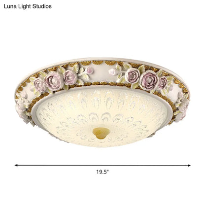DecorBites™ DecorBites™ LED Dome Ceiling Lamp with Blossom Accent - White Milky Glass, Flush Mount - Sizes: 12", 16", 19.5