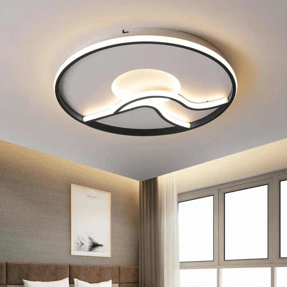 DecorBites™ DecorBites™ LED Flush Ceiling Light in Black Finish with White/Warm Light for Minimalist Bedroom - 16.5"/20.5" Wide