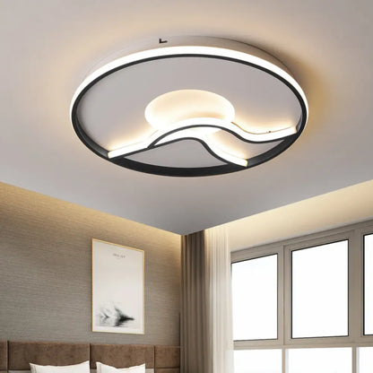 DecorBites™ DecorBites™ LED Flush Ceiling Light in Black Finish with White/Warm Light for Minimalist Bedroom - 16.5"/20.5" Wide