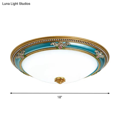 DecorBites™ DecorBites™ LED Flush Ceiling Lighting - Blue Glass Dome Shade, Farmhouse Style Bedroom Flush Mount, 15"/18"/20.5" Width