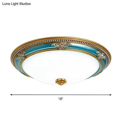 DecorBites™ DecorBites™ LED Flush Ceiling Lighting - Blue Glass Dome Shade, Farmhouse Style Bedroom Flush Mount, 15"/18"/20.5" Width