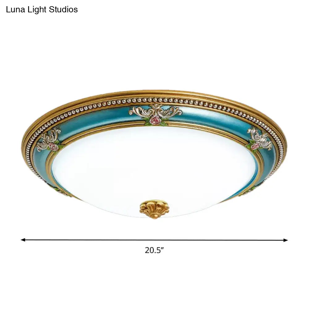 DecorBites™ DecorBites™ LED Flush Ceiling Lighting - Blue Glass Dome Shade, Farmhouse Style Bedroom Flush Mount, 15"/18"/20.5" Width