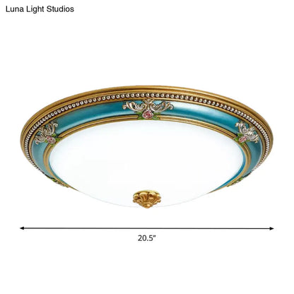 DecorBites™ DecorBites™ LED Flush Ceiling Lighting - Blue Glass Dome Shade, Farmhouse Style Bedroom Flush Mount, 15"/18"/20.5" Width