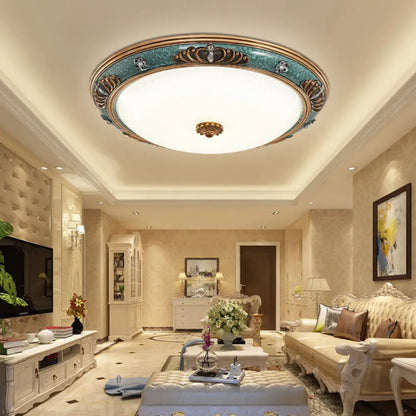DecorBites™ DecorBites™ LED Flush Light Fixture with Milky Glass and Traditional Green Crown Design - Wide Sizes Available in Warm or White Light for Living Room Ceiling Lighting