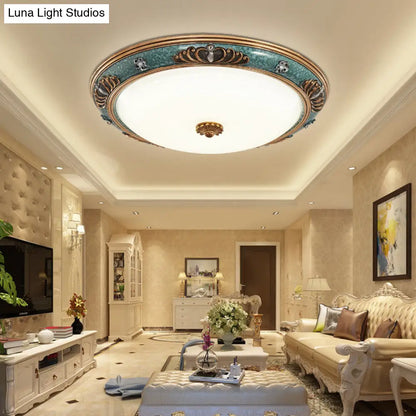 DecorBites™ DecorBites™ LED Flush Light Fixture with Milky Glass and Traditional Green Crown Design - Wide Sizes Available in Warm or White Light for Living Room Ceiling Lighting