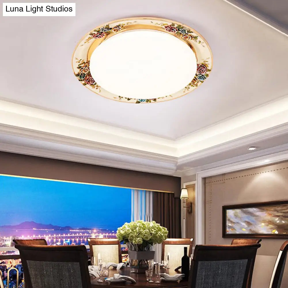 DecorBites™ DecorBites™ LED Flush Mount Ceiling Light - Traditional Grey/Red/Green with Round Resin Shade - Bedroom Lighting