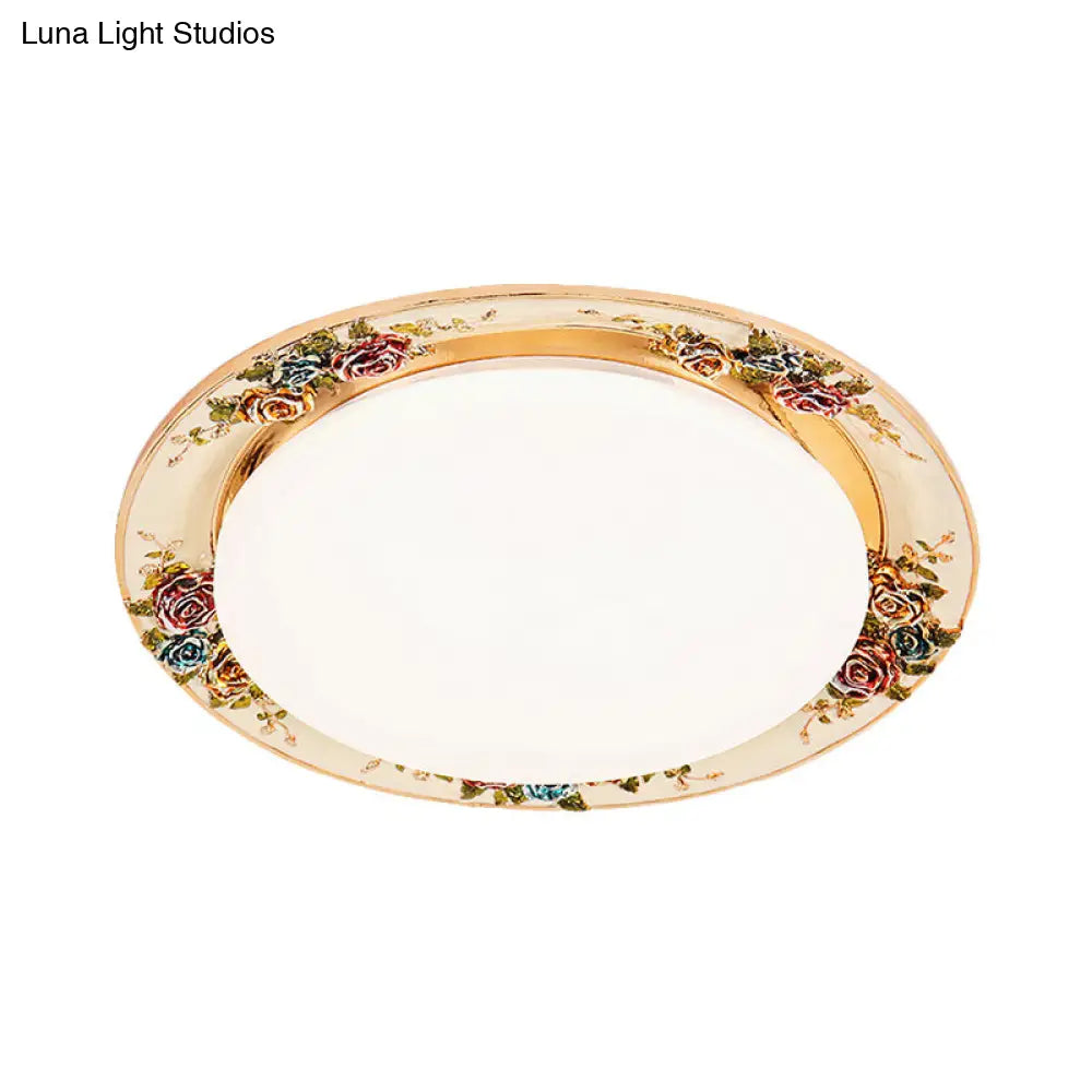 DecorBites™ DecorBites™ LED Flush Mount Ceiling Light - Traditional Grey/Red/Green with Round Resin Shade - Bedroom Lighting