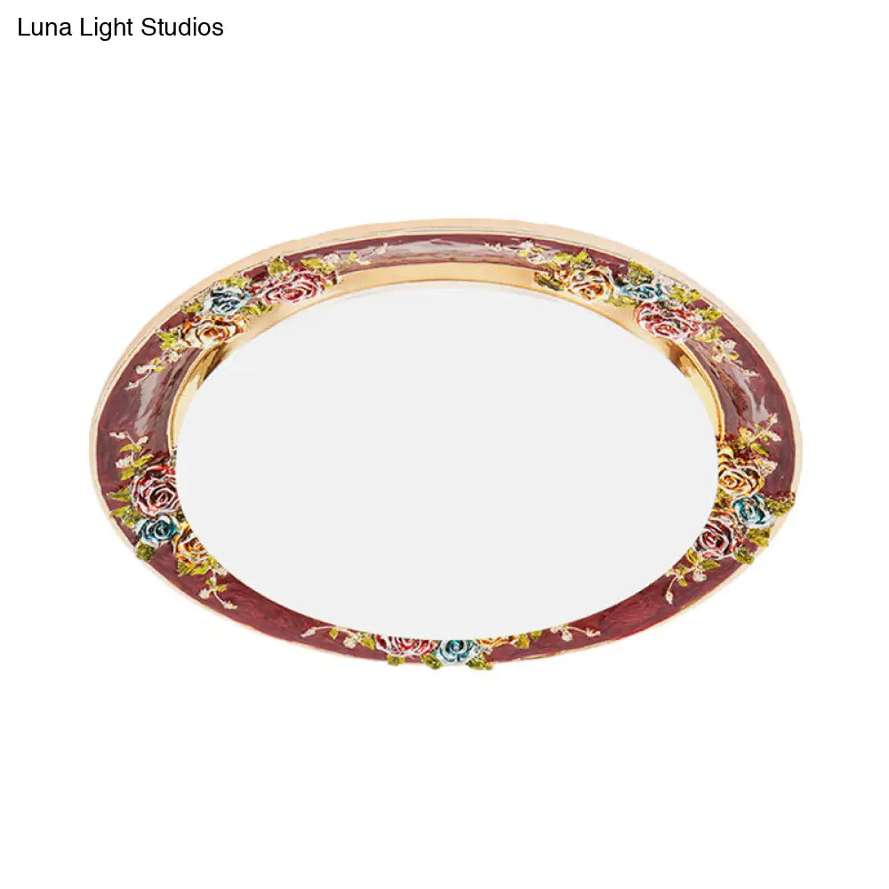 DecorBites™ DecorBites™ LED Flush Mount Ceiling Light - Traditional Grey/Red/Green with Round Resin Shade - Bedroom Lighting