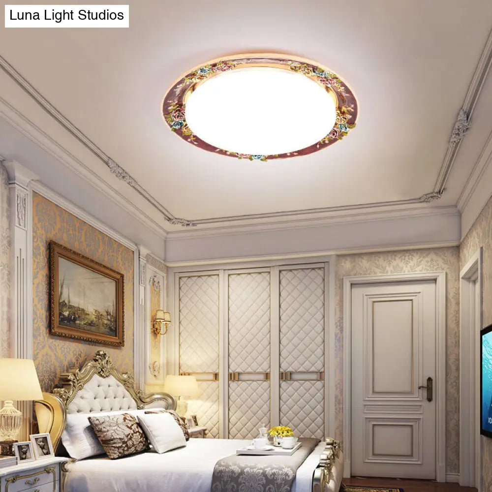 DecorBites™ DecorBites™ LED Flush Mount Ceiling Light - Traditional Grey/Red/Green with Round Resin Shade - Bedroom Lighting