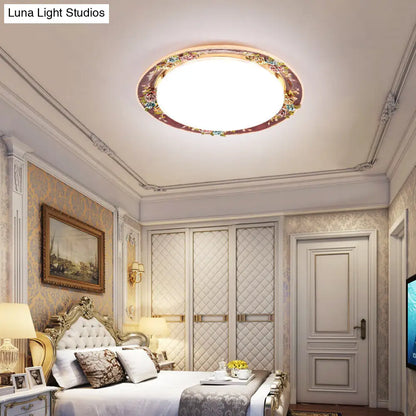 DecorBites™ DecorBites™ LED Flush Mount Ceiling Light - Traditional Grey/Red/Green with Round Resin Shade - Bedroom Lighting