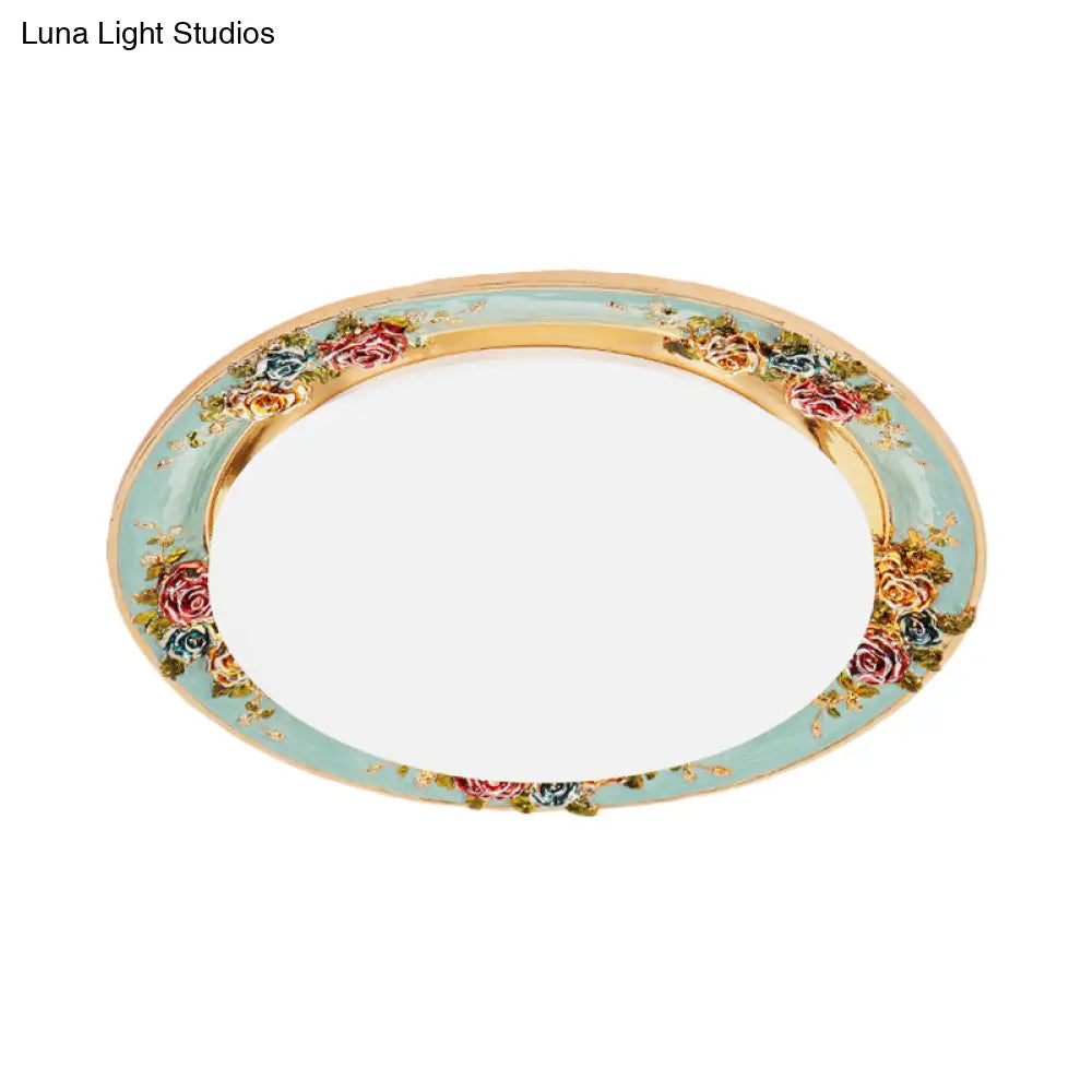 DecorBites™ DecorBites™ LED Flush Mount Ceiling Light - Traditional Grey/Red/Green with Round Resin Shade - Bedroom Lighting