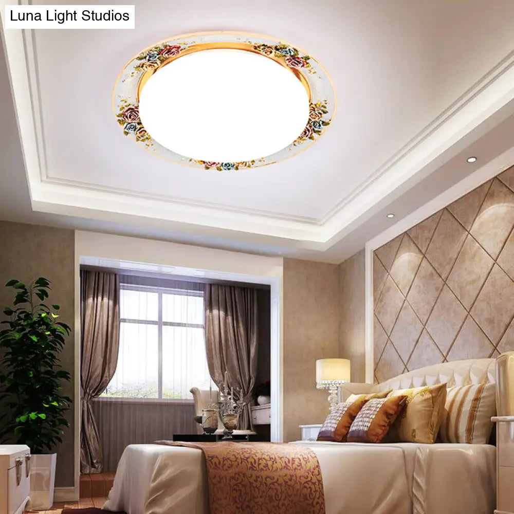 DecorBites™ DecorBites™ LED Flush Mount Ceiling Light - Traditional Grey/Red/Green with Round Resin Shade - Bedroom Lighting