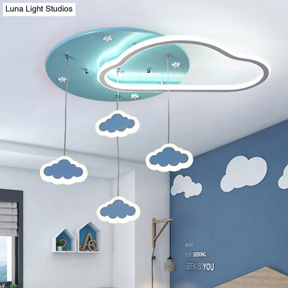 DecorBites™ DecorBites™ LED Flush Mount Kids Bedroom Ceiling Lamp with Drape in Pink/Blue – Star, Cloud, and Loving Heart Design