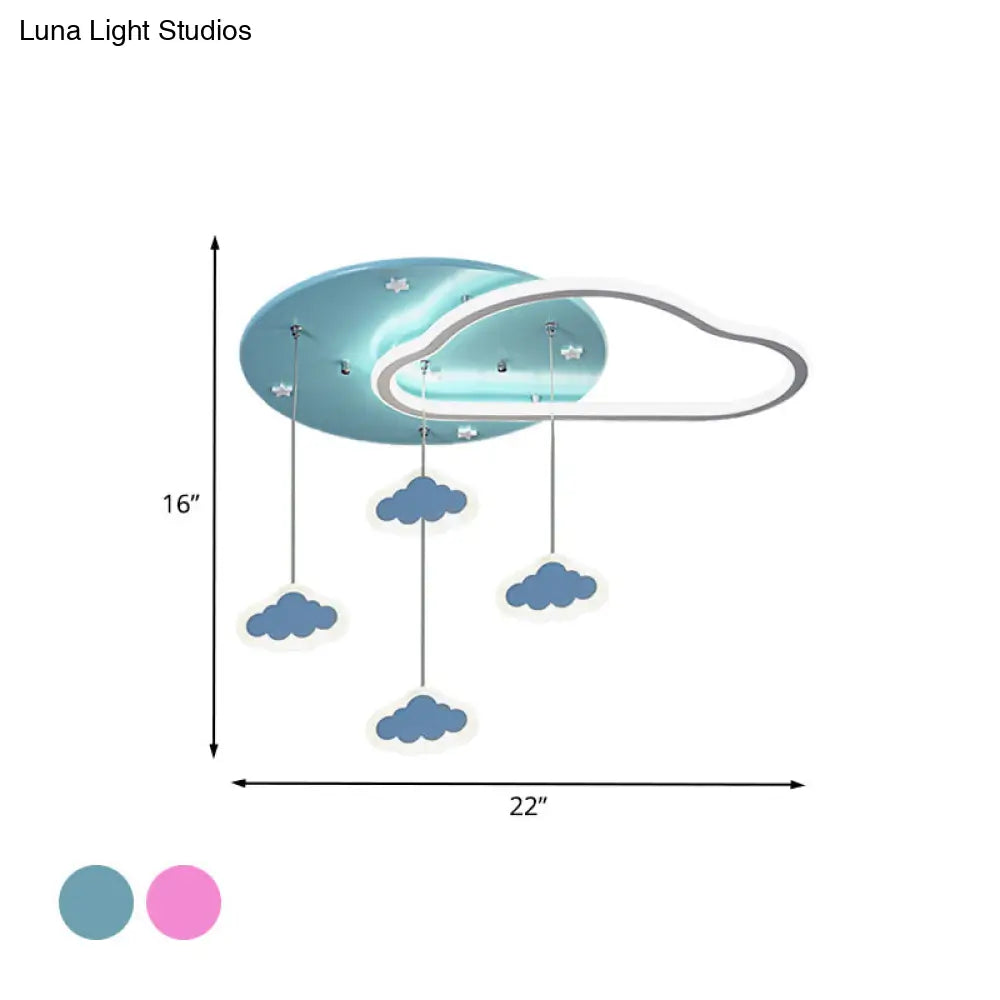 DecorBites™ DecorBites™ LED Flush Mount Kids Bedroom Ceiling Lamp with Drape in Pink/Blue – Star, Cloud, and Loving Heart Design