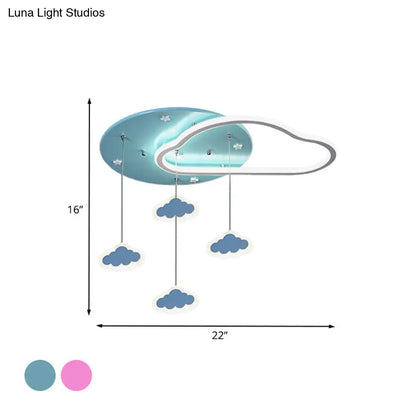 DecorBites™ DecorBites™ LED Flush Mount Kids Bedroom Ceiling Lamp with Drape in Pink/Blue – Star, Cloud, and Loving Heart Design