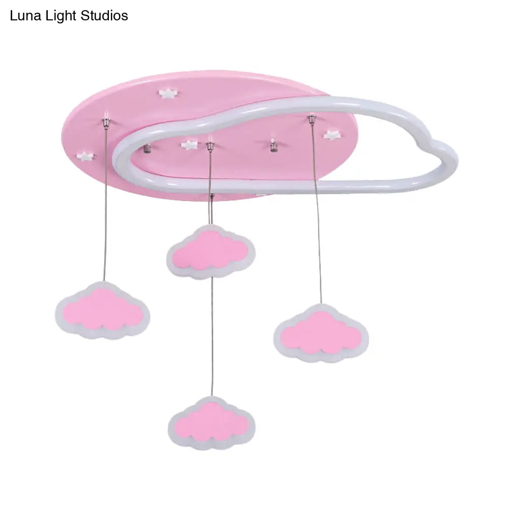 DecorBites™ DecorBites™ LED Flush Mount Kids Bedroom Ceiling Lamp with Drape in Pink/Blue – Star, Cloud, and Loving Heart Design