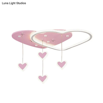 DecorBites™ DecorBites™ LED Flush Mount Kids Bedroom Ceiling Lamp with Drape in Pink/Blue – Star, Cloud, and Loving Heart Design
