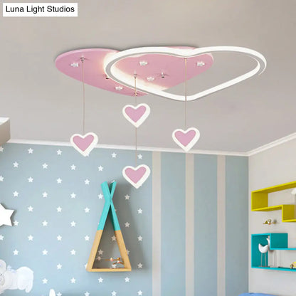 DecorBites™ DecorBites™ LED Flush Mount Kids Bedroom Ceiling Lamp with Drape in Pink/Blue – Star, Cloud, and Loving Heart Design