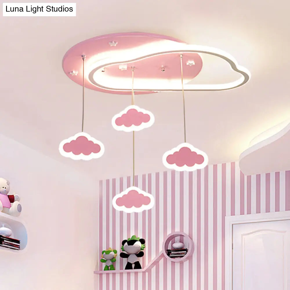 DecorBites™ DecorBites™ LED Flush Mount Kids Bedroom Ceiling Lamp with Drape in Pink/Blue – Star, Cloud, and Loving Heart Design