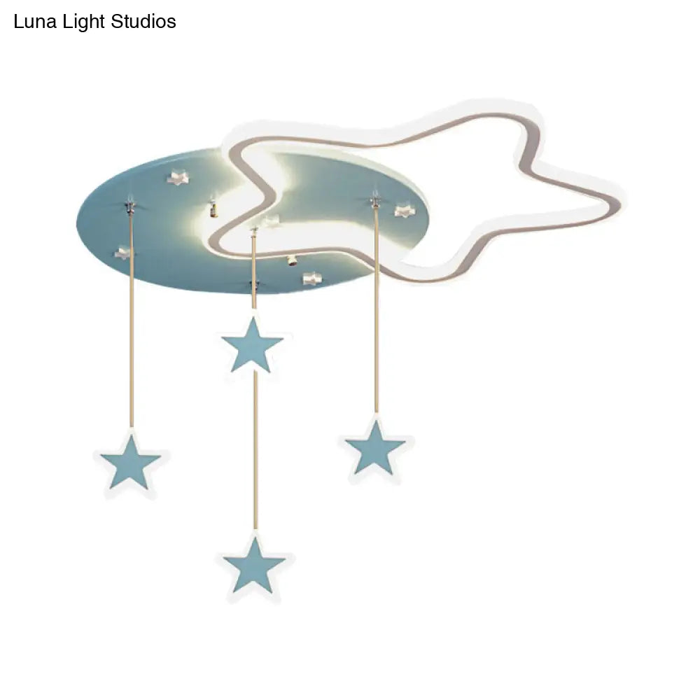 DecorBites™ DecorBites™ LED Flush Mount Kids Bedroom Ceiling Lamp with Drape in Pink/Blue – Star, Cloud, and Loving Heart Design