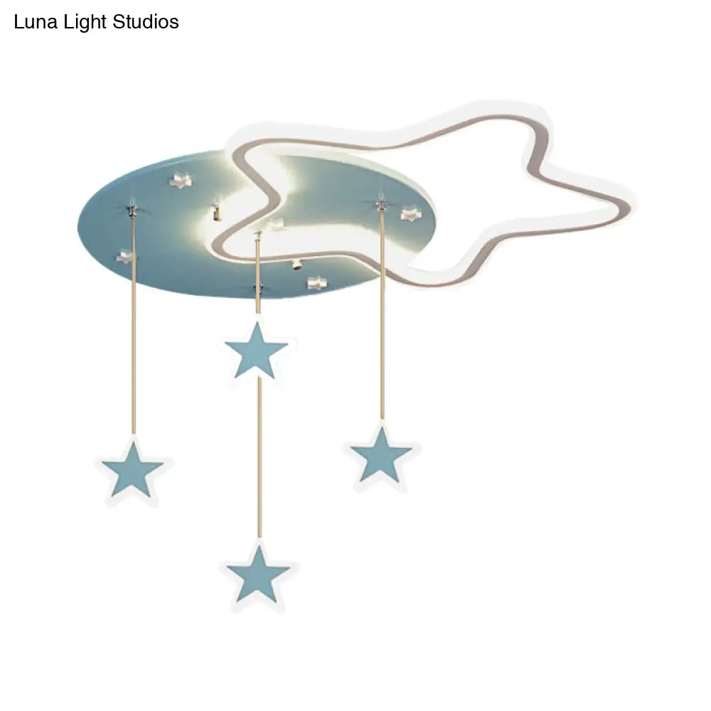 DecorBites™ DecorBites™ LED Flush Mount Kids Bedroom Ceiling Lamp with Drape in Pink/Blue – Star, Cloud, and Loving Heart Design