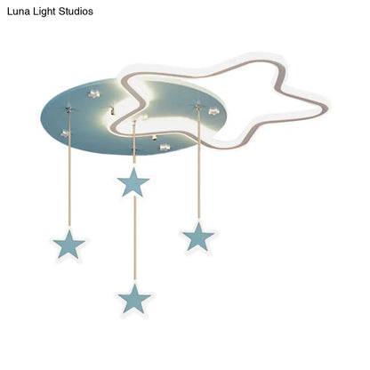 DecorBites™ DecorBites™ LED Flush Mount Kids Bedroom Ceiling Lamp with Drape in Pink/Blue – Star, Cloud, and Loving Heart Design