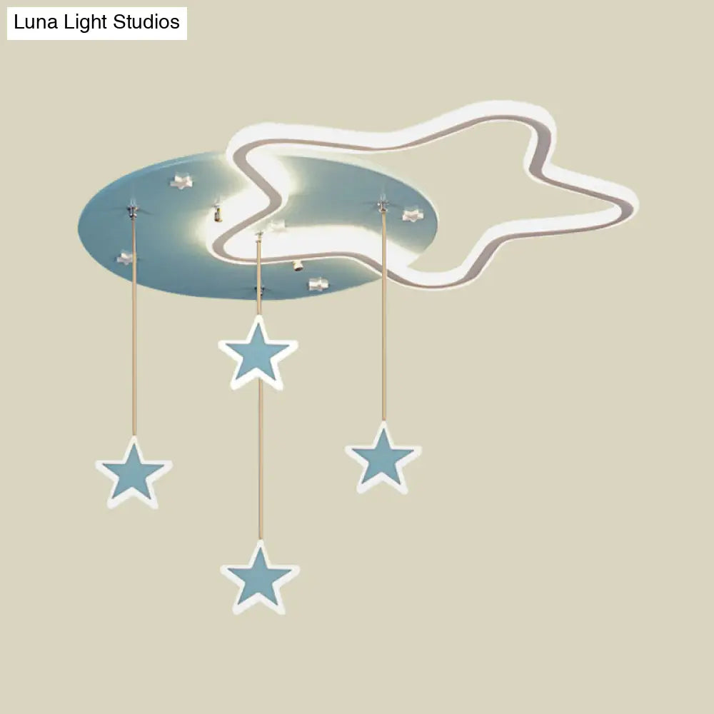 DecorBites™ DecorBites™ LED Flush Mount Kids Bedroom Ceiling Lamp with Drape in Pink/Blue – Star, Cloud, and Loving Heart Design