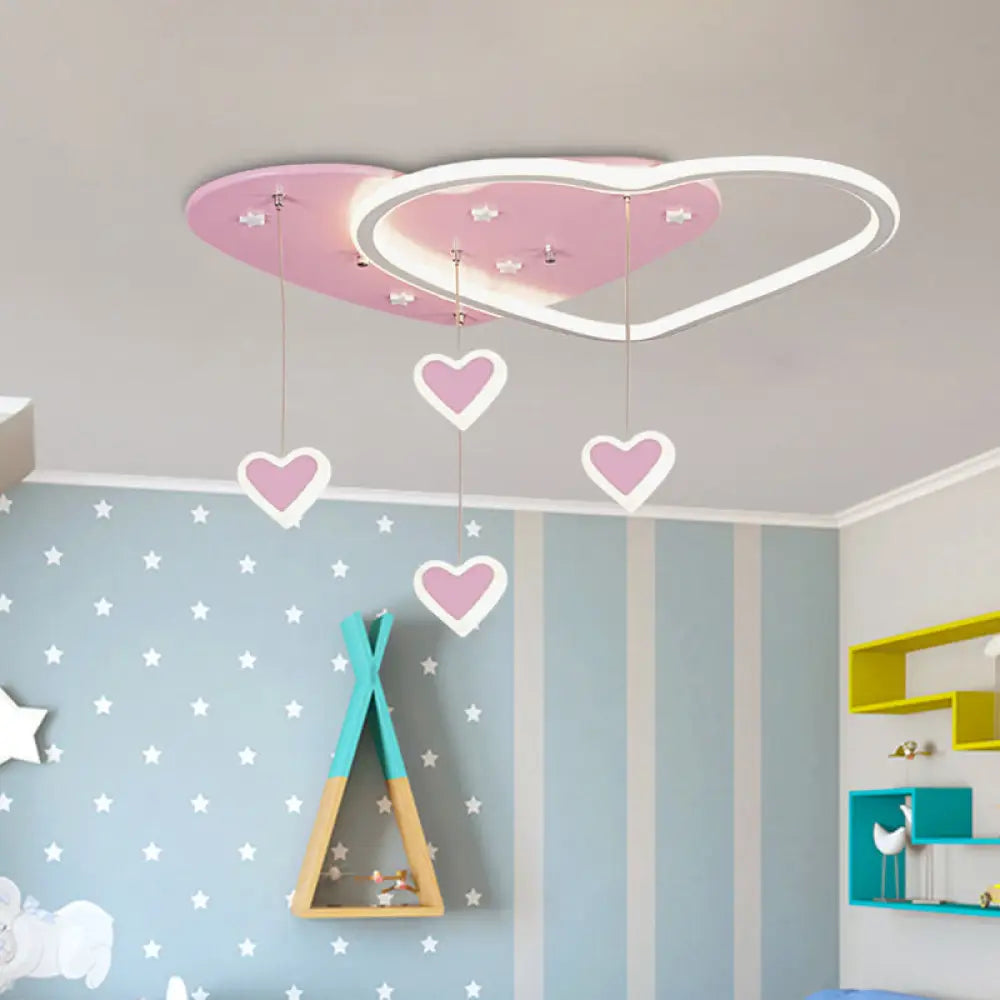 DecorBites™ DecorBites™ LED Flush Mount Kids Bedroom Ceiling Lamp with Drape in Pink/Blue – Star, Cloud, and Loving Heart Design