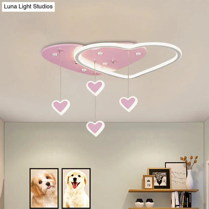 DecorBites™ DecorBites™ LED Flush Mount Kids Bedroom Ceiling Lamp with Drape in Pink/Blue – Star, Cloud, and Loving Heart Design
