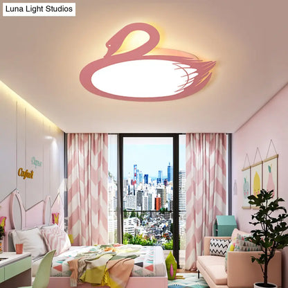 DecorBites™ DecorBites™ LED Flush Mount Lighting: Pink Swan Ceiling Fixture with Acrylic Shade in Modern Style & Warm/White Light