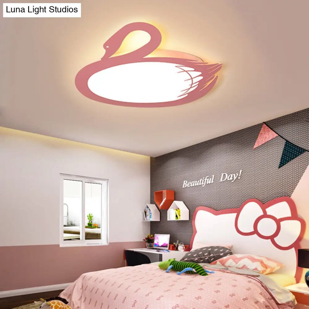 DecorBites™ DecorBites™ LED Flush Mount Lighting: Pink Swan Ceiling Fixture with Acrylic Shade in Modern Style & Warm/White Light