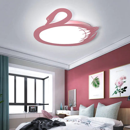 DecorBites™ DecorBites™ LED Flush Mount Lighting: Pink Swan Ceiling Fixture with Acrylic Shade in Modern Style & Warm/White Light