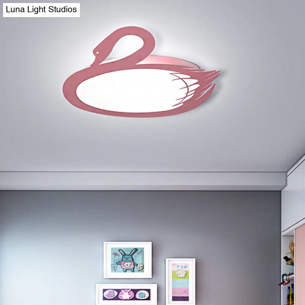 DecorBites™ DecorBites™ LED Flush Mount Lighting: Pink Swan Ceiling Fixture with Acrylic Shade in Modern Style & Warm/White Light
