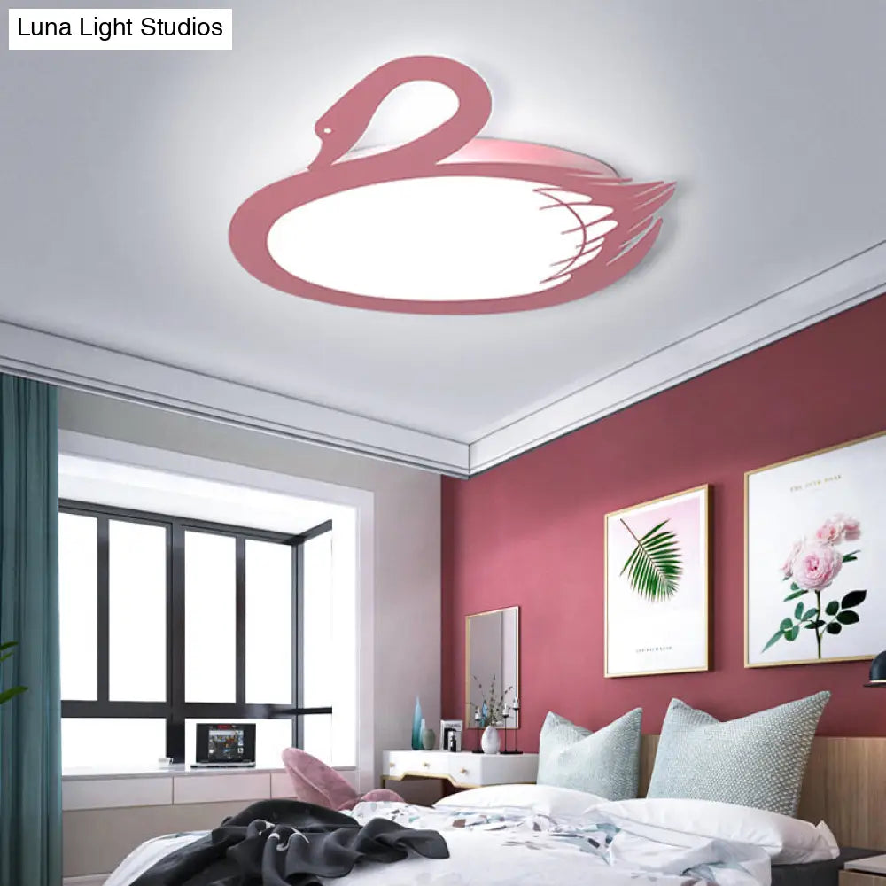 DecorBites™ DecorBites™ LED Flush Mount Lighting: Pink Swan Ceiling Fixture with Acrylic Shade in Modern Style & Warm/White Light