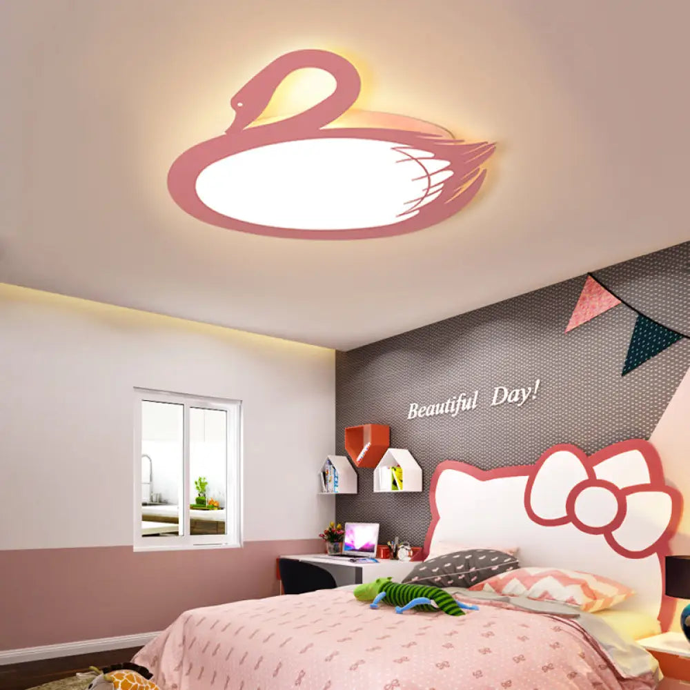 DecorBites™ DecorBites™ LED Flush Mount Lighting: Pink Swan Ceiling Fixture with Acrylic Shade in Modern Style & Warm/White Light