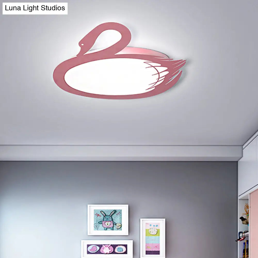 DecorBites™ DecorBites™ LED Flush Mount Lighting: Pink Swan Ceiling Fixture with Acrylic Shade in Modern Style & Warm/White Light