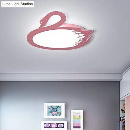 DecorBites™ DecorBites™ LED Flush Mount Lighting: Pink Swan Ceiling Fixture with Acrylic Shade in Modern Style & Warm/White Light