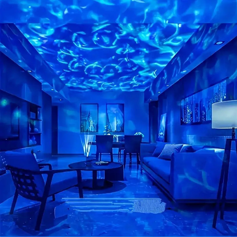 Blue ocean-themed ceiling projection from decorbites™ led galaxy star projector night light for bedroom and party use