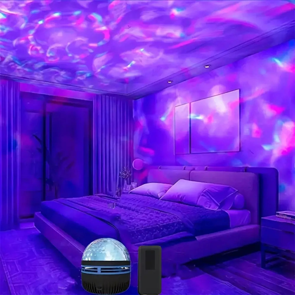 Decorbites led galaxy star projector light with spherical reflective disco ball and vibrant purple pink night light patterns