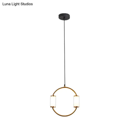 LED Hanging Pendant with White Glass Cylinder Shade and Brass Design – Simple Style