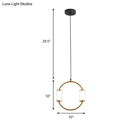 LED Hanging Pendant with White Glass Cylinder Shade and Brass Design – Simple Style