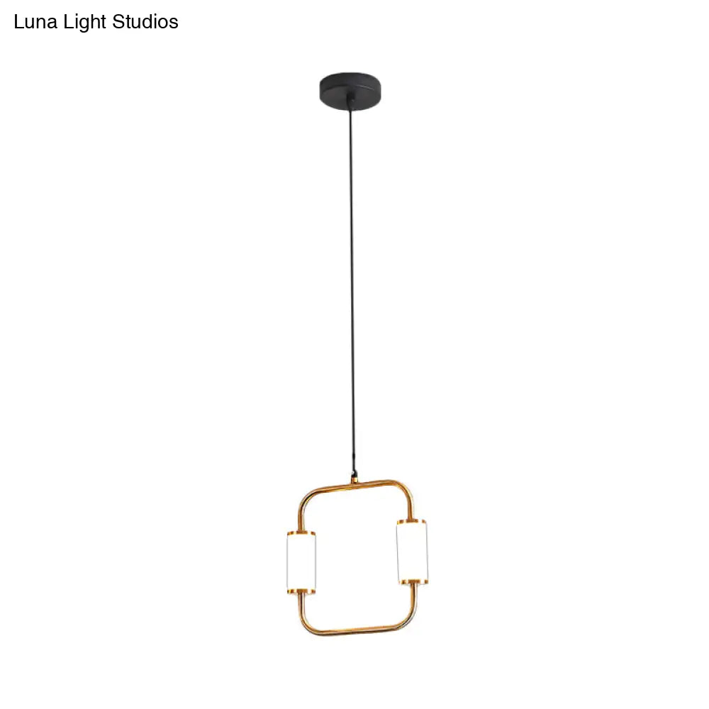 LED Hanging Pendant with White Glass Cylinder Shade and Brass Design – Simple Style